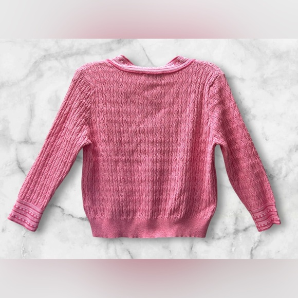 Nanette Lepore Pink Cable Knit Pullover Cardigan Sweater Pearl Buttons Size M - Picture 4 of 10